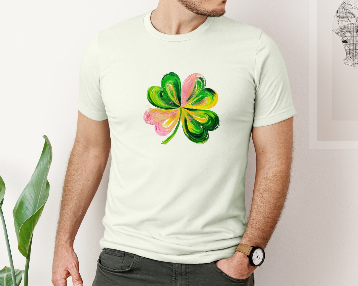 brand:Bella Canvas|color:Citron|Brushstroke Shamrock Graphic T-Shirt