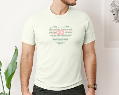 brand:Bella Canvas|color:Citron|Gigi Heart Shape Mothers Day Heart 3 Graphic T-Shirt