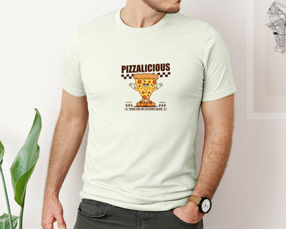 brand:Bella Canvas|color:Citron|Vintage Slice Pizza Cartoon Character Graphic T-Shirt
