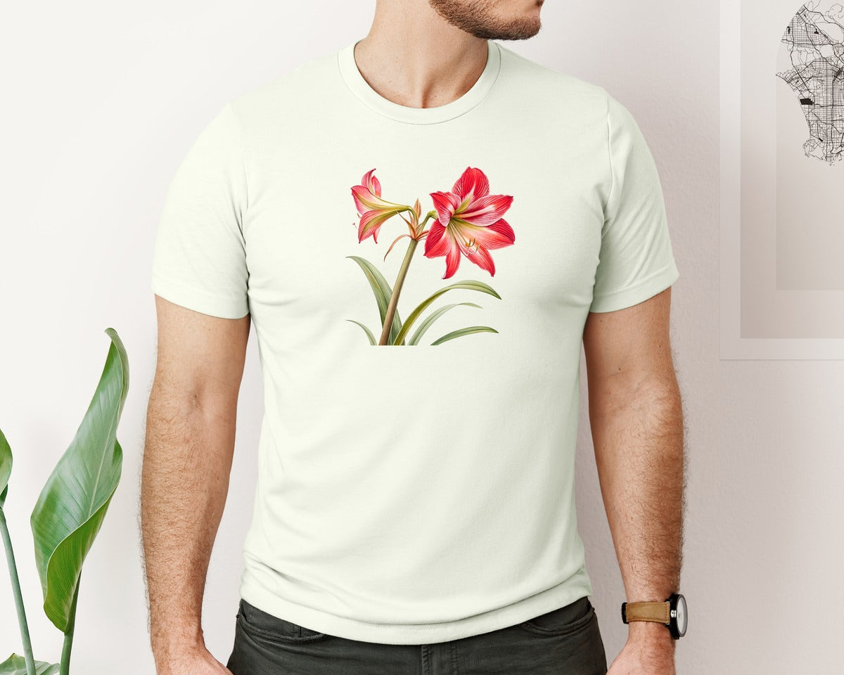 brand:Bella Canvas|color:Citron|Red Amaryllis Flower T Shirt Design Graphic T-Shirt