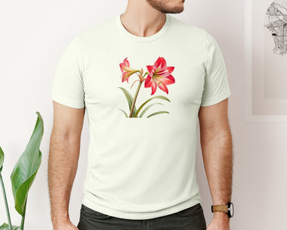 brand:Bella Canvas|color:Citron|Red Amaryllis Flower T Shirt Design Graphic T-Shirt