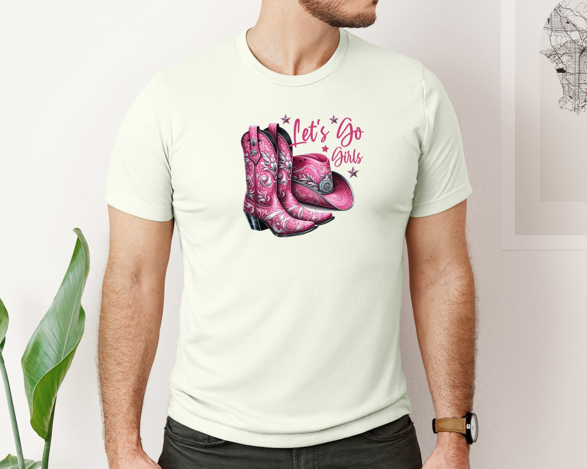 brand:Bella Canvas|color:Citron|Lets Go Girls Cowgirl Boots 2 Graphic T-Shirt