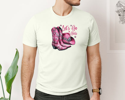 brand:Bella Canvas|color:Citron|Lets Go Girls Cowgirl Boots 2 Graphic T-Shirt