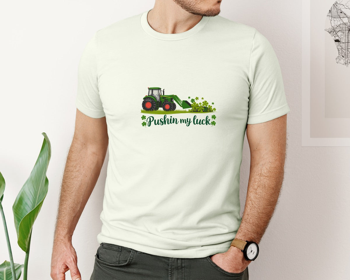 brand:Bella Canvas|color:Citron|Pushin My Luck St Patricks Day 3 Graphic T-Shirt
