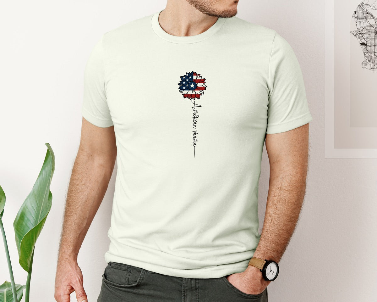 brand:Bella Canvas|color:Citron|American Mama Sunflower 4Th Of July Graphic T-Shirt