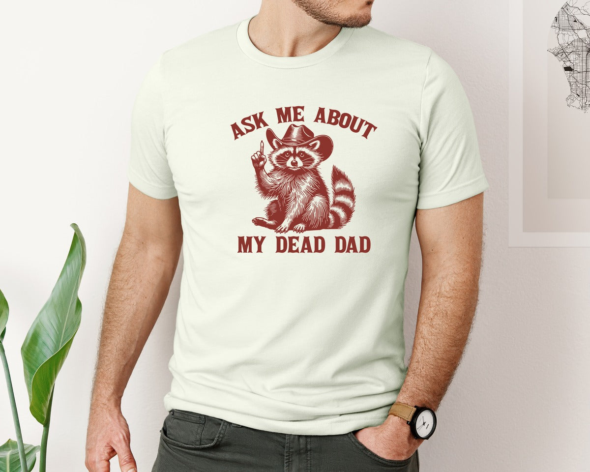 brand:Bella Canvas|color:Citron|Dead Dad Club Unhinged Meme Raccoon Graphic T-Shirt