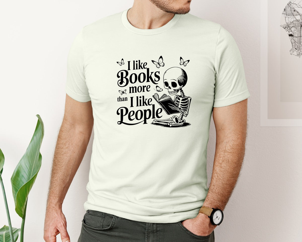 brand:Bella Canvas|color:Citron|I Like Books More Than I Like People 3 Graphic T-Shirt