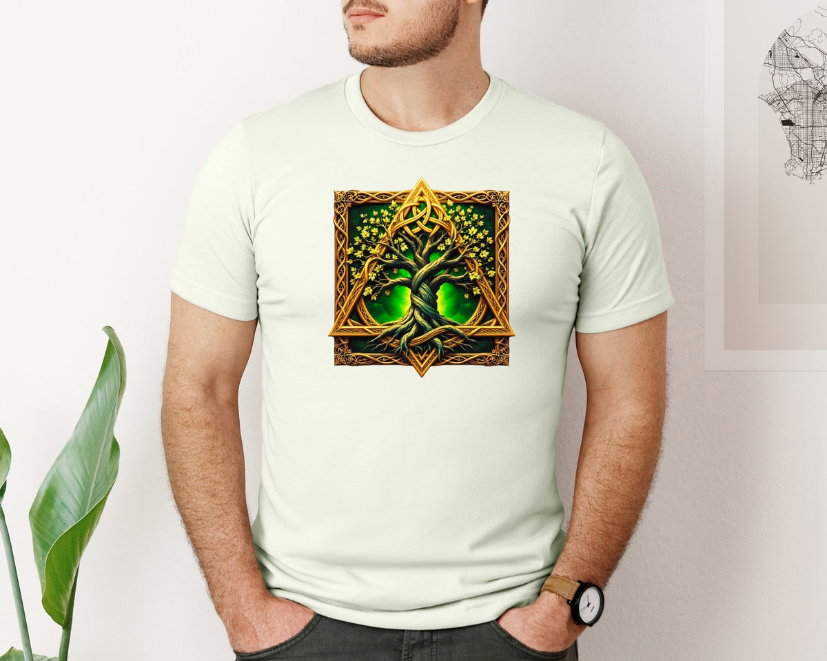 brand:Bella Canvas|color:Citron|Celtic Tree Of Life Mystical Tree Graphic T-Shirt