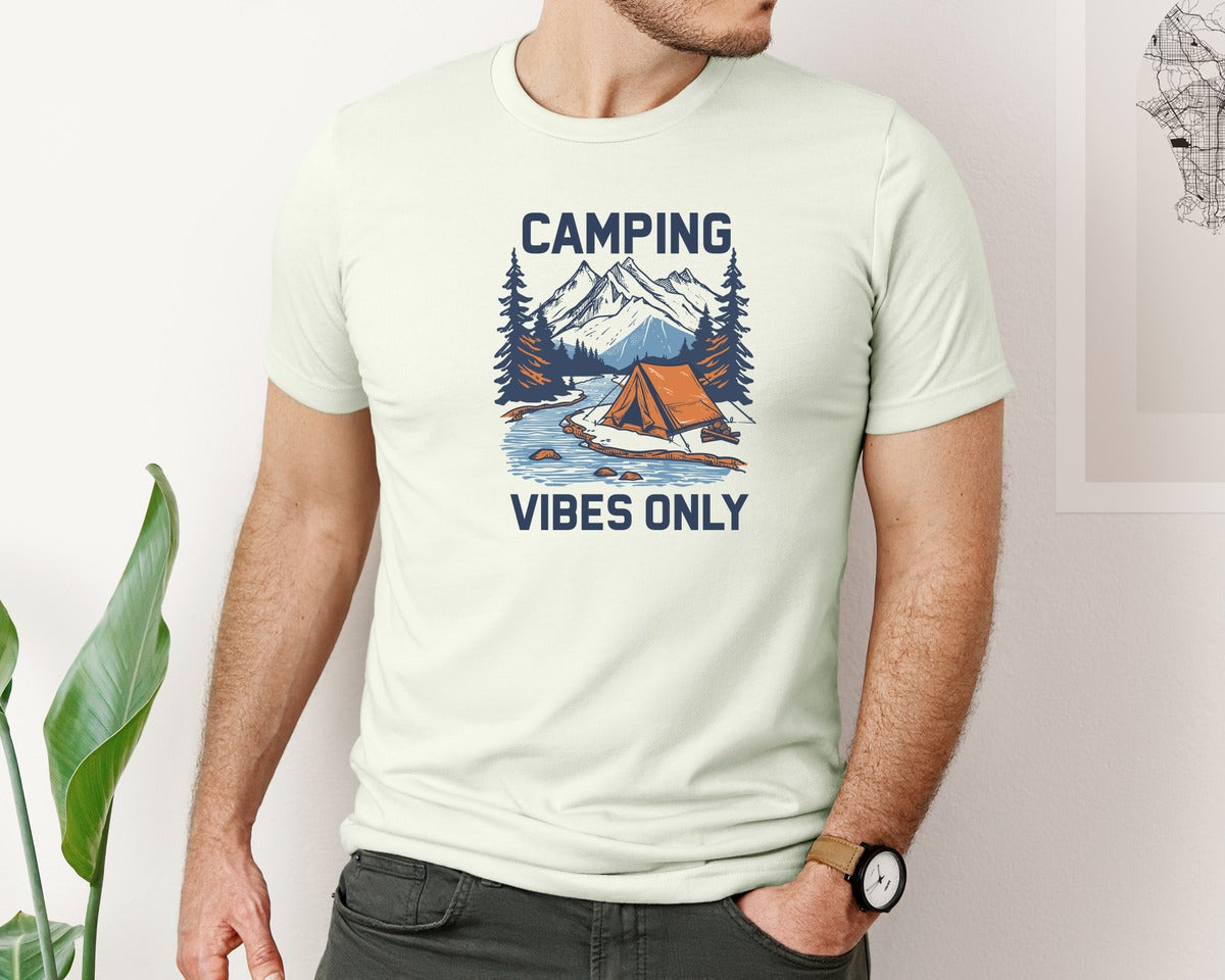 brand:Bella Canvas|color:Citron|Camping Vibes Only Outdoor Adventure Tee Graphic T-Shirt