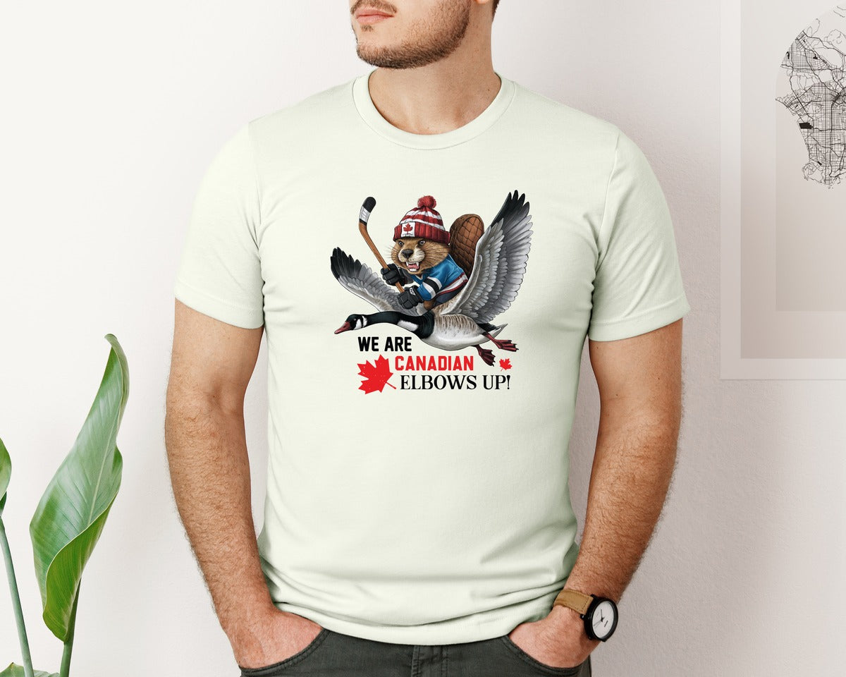 brand:Bella Canvas|color:Citron|We Are Canada Elbows Up 2 Graphic T-Shirt