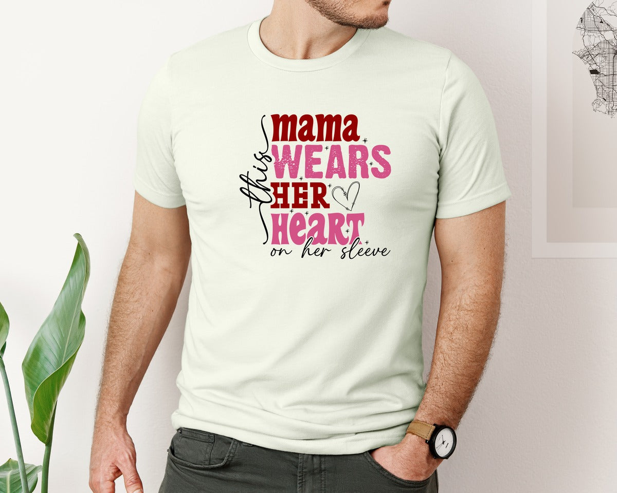 brand:Bella Canvas|color:Citron|This Mama Wears Her Heart On Her Sleeve 84 Graphic T-Shirt