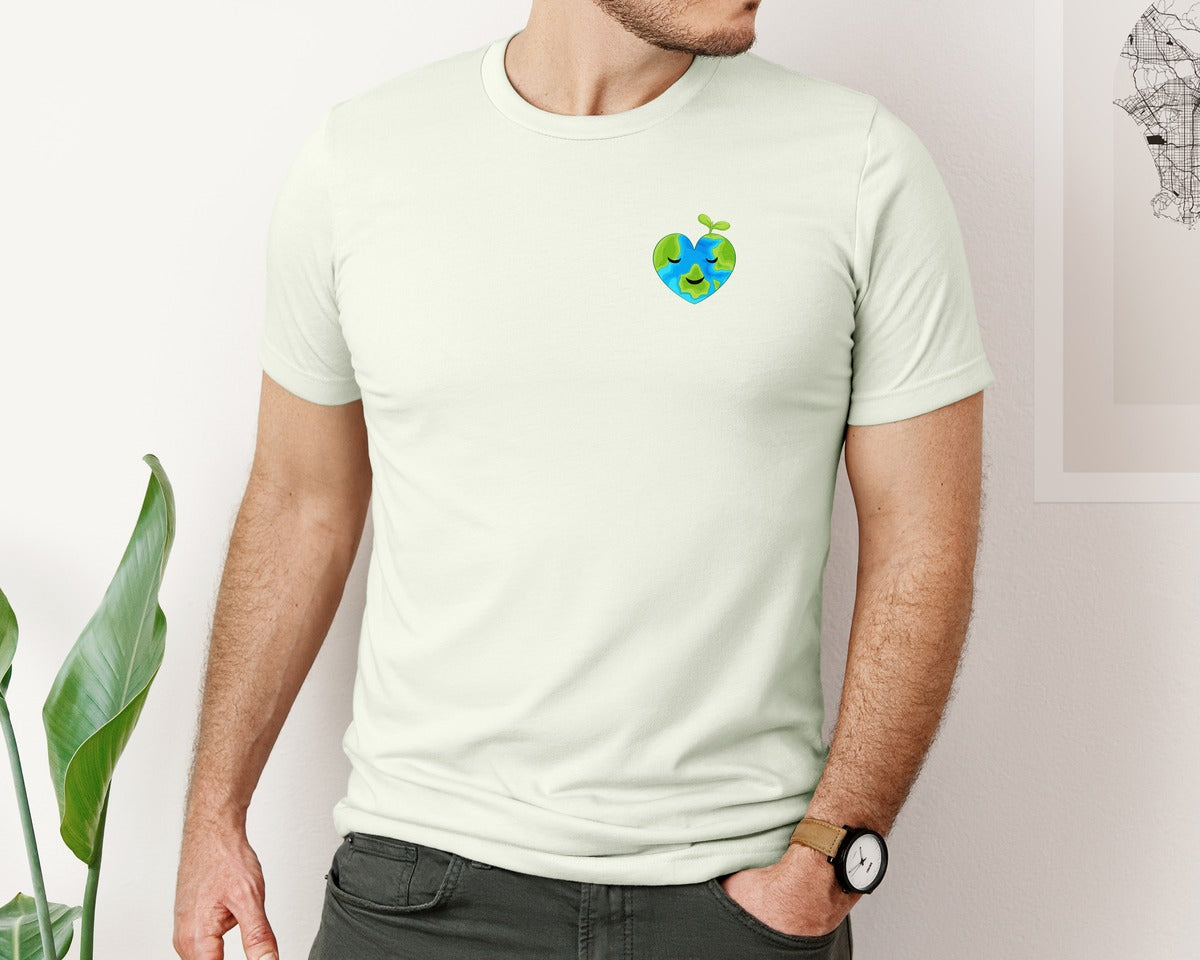 brand:Bella Canvas|color:Citron|Love Heart Earth Globe Pocket Design Graphic T-Shirt