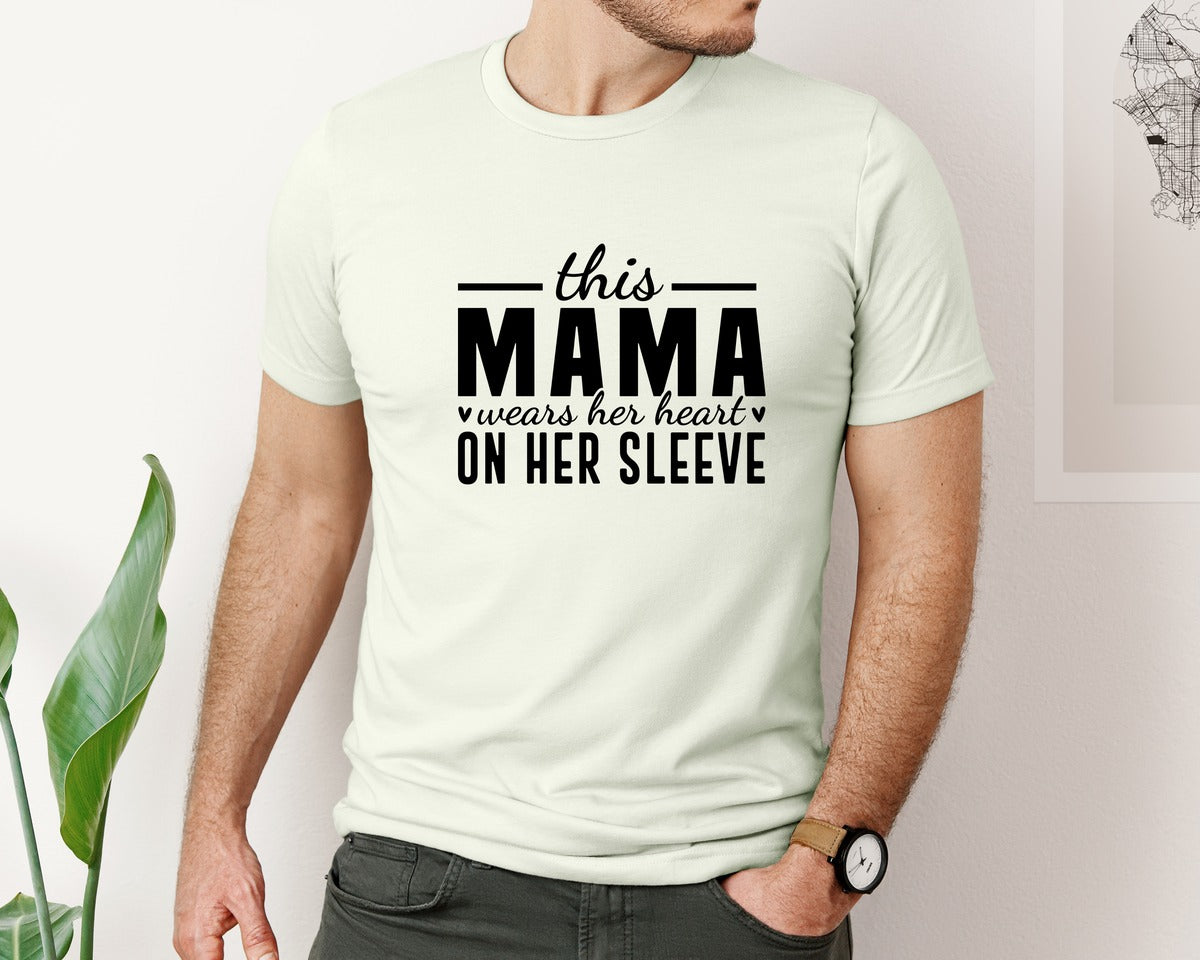 brand:Bella Canvas|color:Citron|This Mama Wears Her Heart On Her Sleeve 77 Graphic T-Shirt