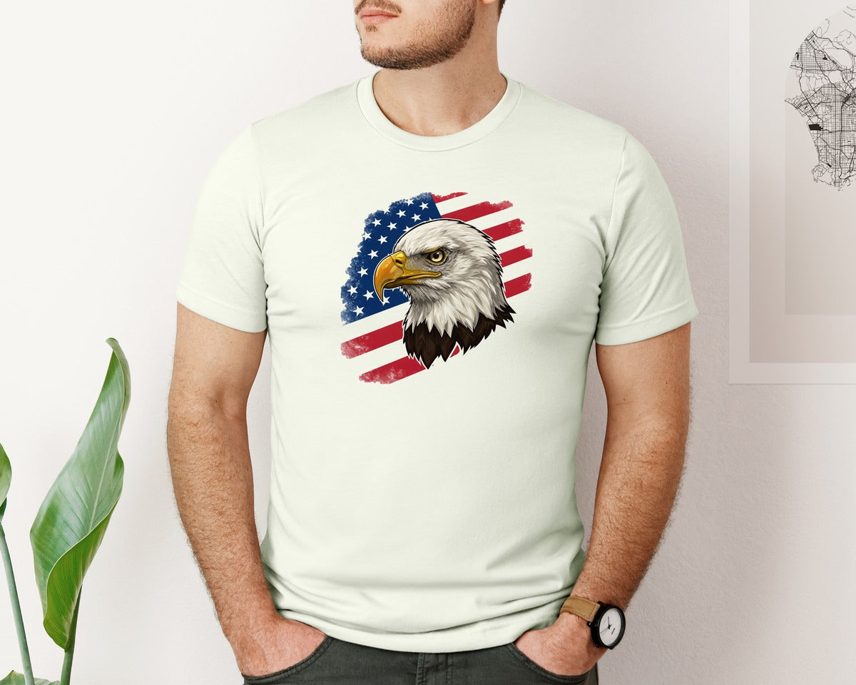 brand:Bella Canvas|color:Citron|American Eagle With Flag Patriotic Graphic T-Shirt