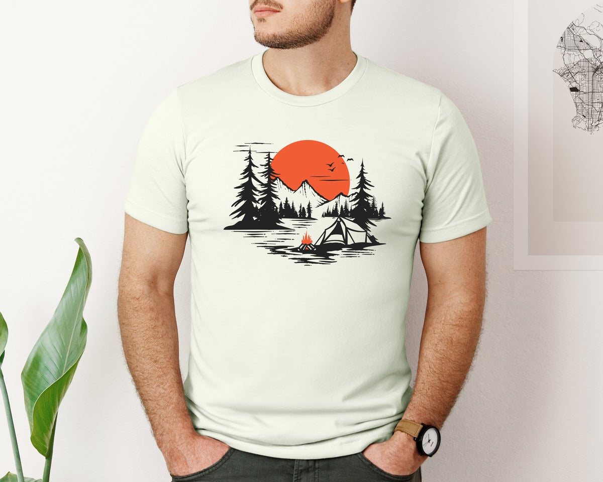 brand:Bella Canvas|color:Citron|Sunset Camping Adventure T Shirt Design 9 Graphic T-Shirt