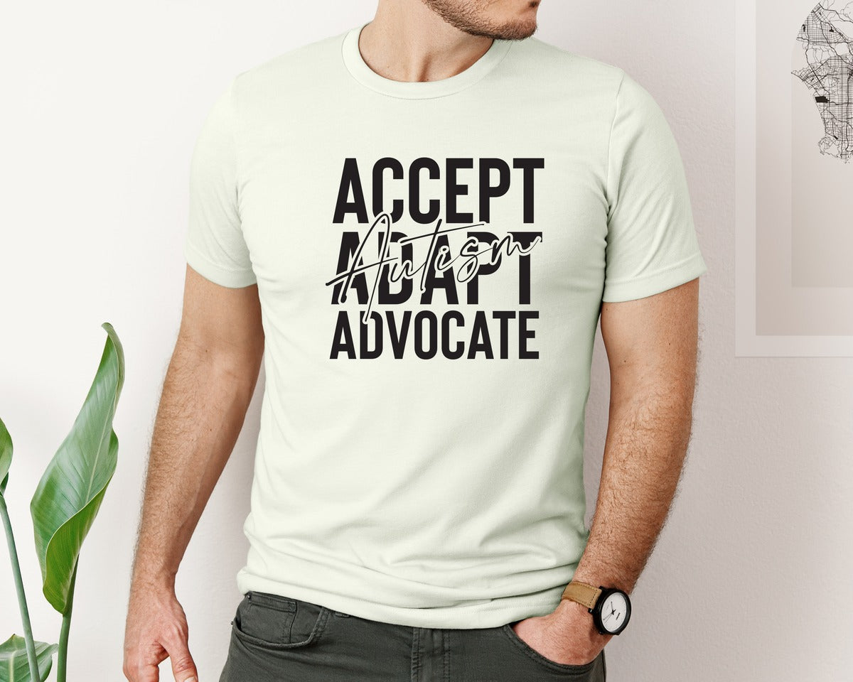 brand:Bella Canvas|color:Citron|Accept Adapt Advocate Autism Graphic T-Shirt