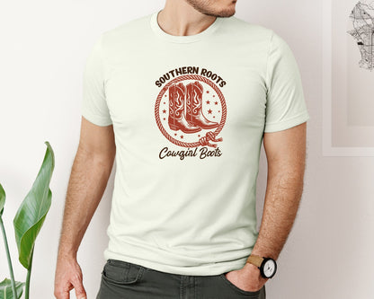 brand:Bella Canvas|color:Citron|Southern Roots Cowgirl Boots Cowgir Graphic T-Shirt