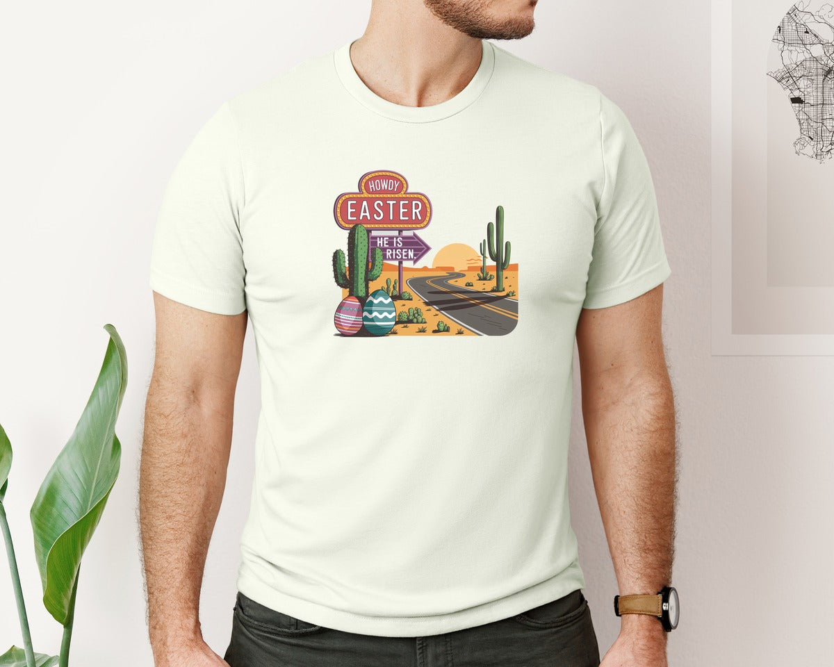 brand:Bella Canvas|color:Citron|Howdy Easter Western Desert Easter 3 Graphic T-Shirt