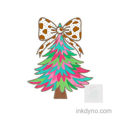 Cute Colorful Christmas Tree With Bow Design — DTF Transfer