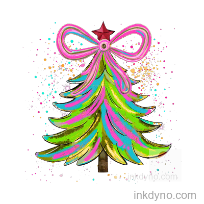 Whimsical Colorful Christmas Tree With Glitter Splash — DTF Transfer