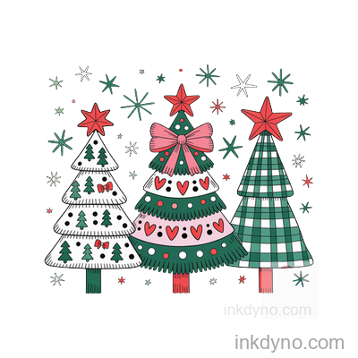 Colorful Coquette Tree , Preppy DTF Transfer – Ready to Press (Christmas)