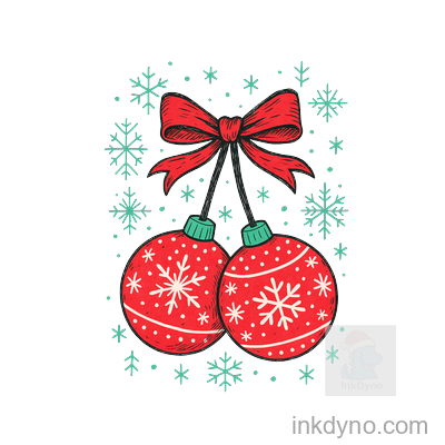 Festive Red Ornaments With Snowflakes And Ribbon — DTF Transfer