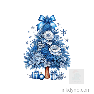 Elegant Blue Floral Christmas Tree Design — DTF Transfer