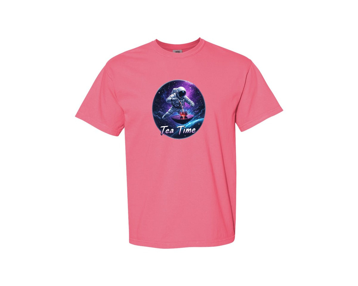 brand:Comfort Colors|color:Crunchberry|Astronaut Tea Time In Space T Shirt Graphic T-Shirt