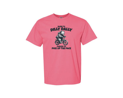 brand:Comfort Colors|color:Crunchberry|Born To Dilly Dally Little Bear Shirt Graphic T-Shirt