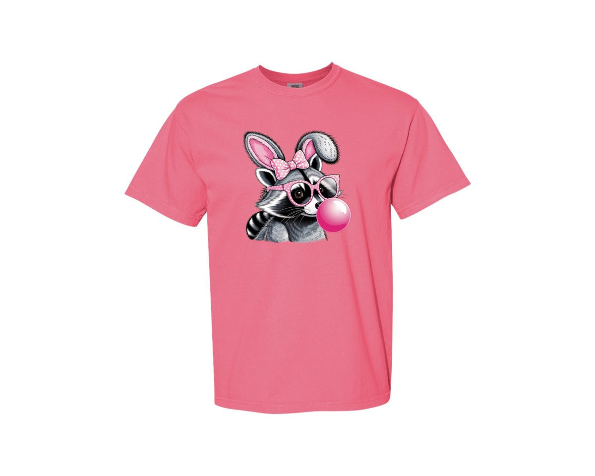 brand:Comfort Colors|color:Crunchberry|Cute Raccoon With Glasses Bubble Gum 6 Graphic T-Shirt