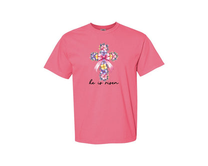 brand:Comfort Colors|color:Crunchberry|Watercolor Cross Easter Bible Verse Graphic T-Shirt