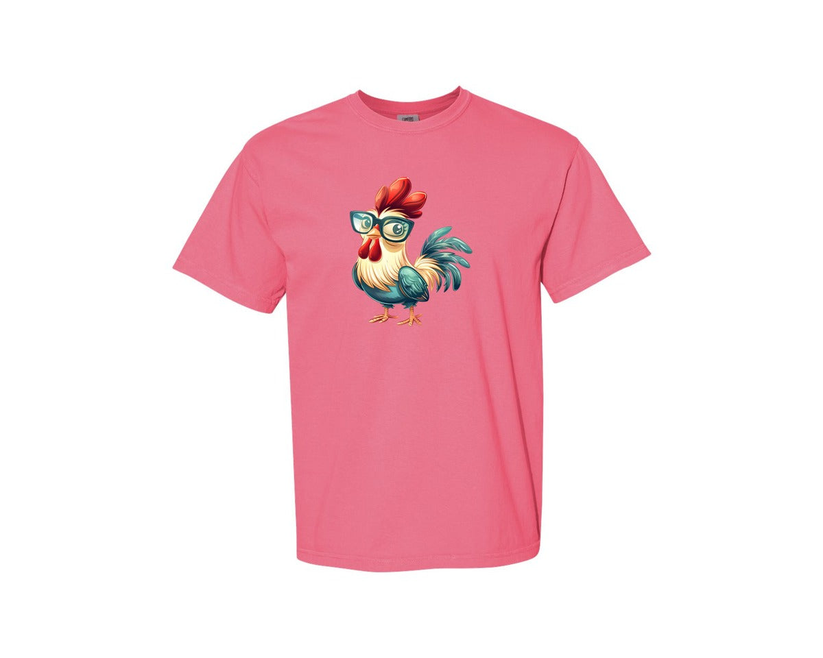 brand:Comfort Colors|color:Crunchberry|Cute Cartoon Rooster Design Graphic T-Shirt