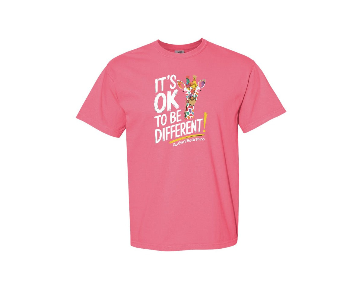 brand:Comfort Colors|color:Crunchberry|Its Ok To Be Different Autism Awareness 17 Graphic T-Shirt
