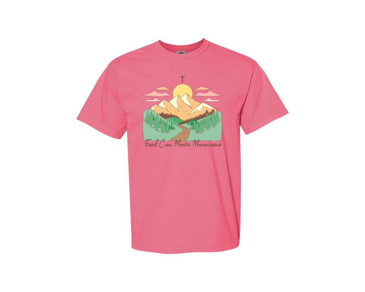 brand:Comfort Colors|color:Crunchberry|Faith Can Move Mountains Christian Quote 2 Graphic T-Shirt
