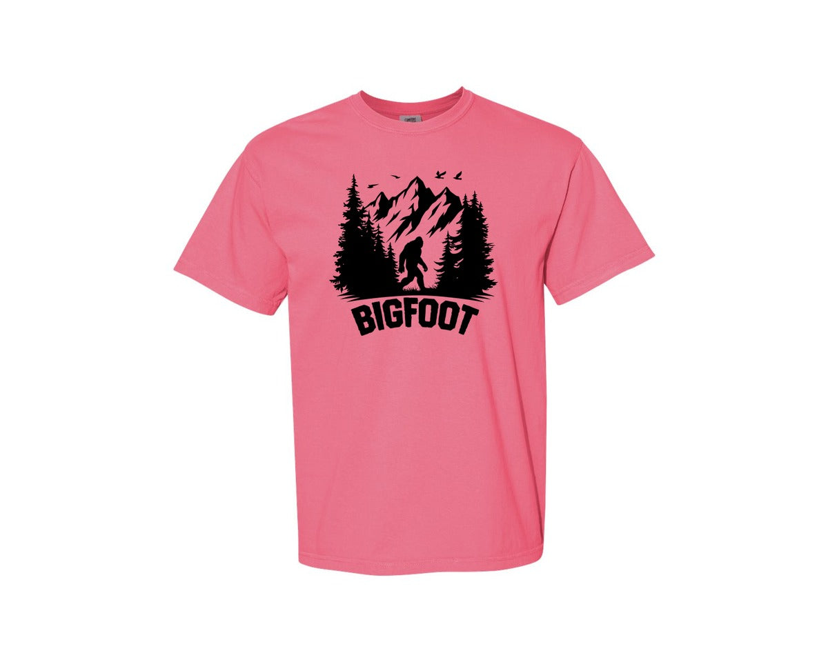 brand:Comfort Colors|color:Crunchberry|Retro Bigfoot Silhouette Pixel Art Graphic T-Shirt