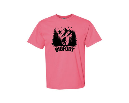 brand:Comfort Colors|color:Crunchberry|Retro Bigfoot Silhouette Pixel Art Graphic T-Shirt