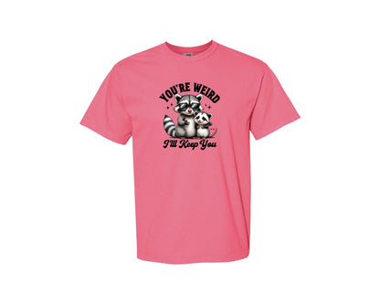 brand:Comfort Colors|color:Crunchberry|Funny Sarcastic Raccoon Possum Weird Graphic T-Shirt
