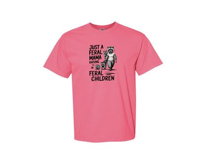 brand:Comfort Colors|color:Crunchberry|Funny Mothers Day Raccoon Mama Tired Graphic T-Shirt