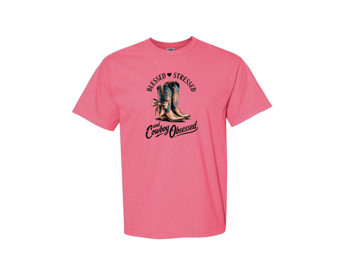 brand:Comfort Colors|color:Crunchberry|Blessed Stressed Mom Western Mothers Day 3 Graphic T-Shirt