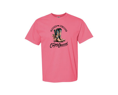 brand:Comfort Colors|color:Crunchberry|Blessed Stressed Mom Western Mothers Day 3 Graphic T-Shirt