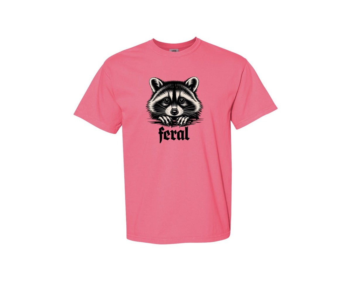 brand:Comfort Colors|color:Crunchberry|Feral Raccoon Gothic Grunge Wild Graphic T-Shirt