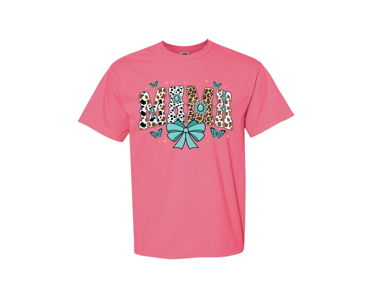 brand:Comfort Colors|color:Crunchberry|Western Mama Blue Coquette Graphic T-Shirt