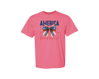 brand:Comfort Colors|color:Crunchberry|America Bow Land Of The Free Graphic T-Shirt