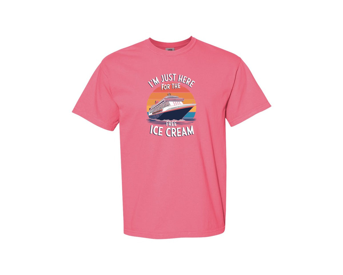 brand:Comfort Colors|color:Crunchberry|Im Just Here For The Free Ice Cream 2 Graphic T-Shirt