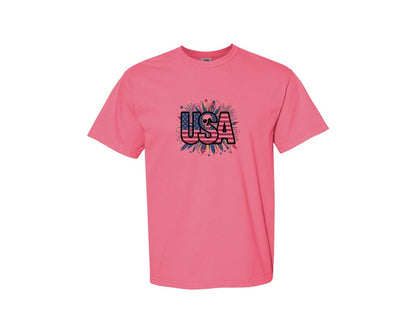 brand:Comfort Colors|color:Crunchberry|Usa Skull Fireworks 4Th Of July T Shirt 2 Graphic T-Shirt