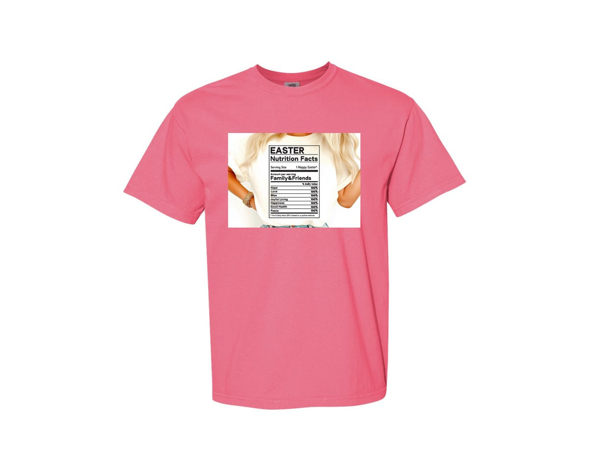 brand:Comfort Colors|color:Crunchberry|Easter Nutrition Facts Easter 2 Graphic T-Shirt
