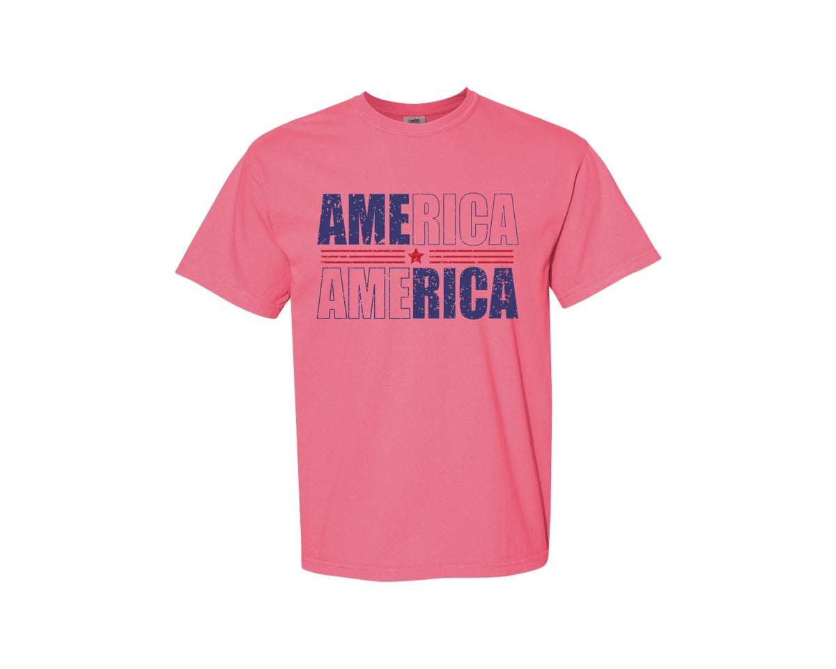 brand:Comfort Colors|color:Crunchberry|America Patriotic Graphic T-Shirt