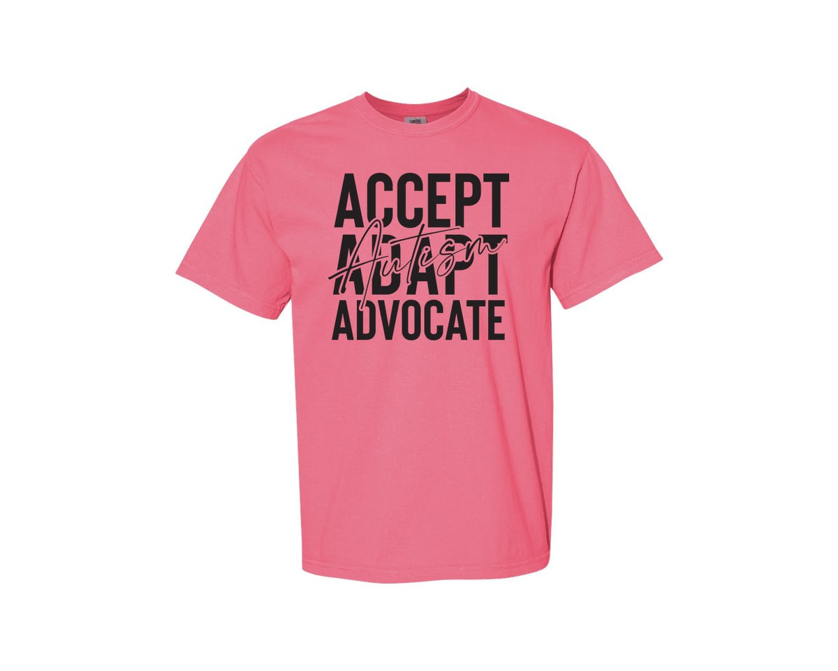 brand:Comfort Colors|color:Crunchberry|Accept Adapt Advocate Autism Graphic T-Shirt