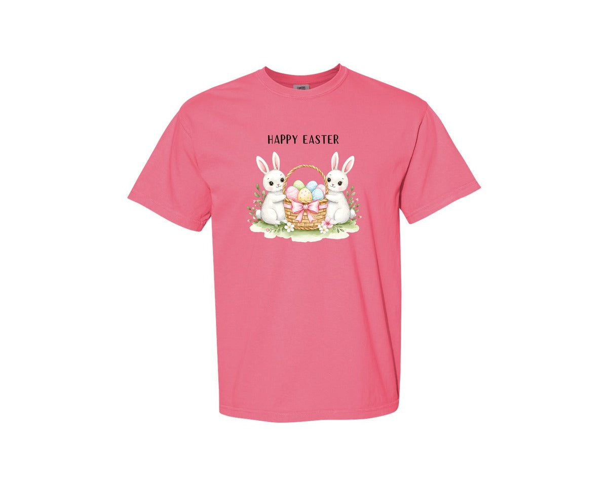 brand:Comfort Colors|color:Crunchberry|Happy Easter Bunnies With Basket Cu Graphic T-Shirt