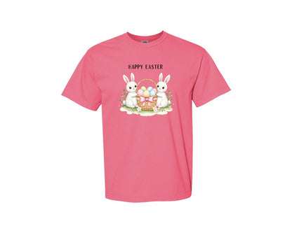 brand:Comfort Colors|color:Crunchberry|Happy Easter Bunnies With Basket Cu Graphic T-Shirt